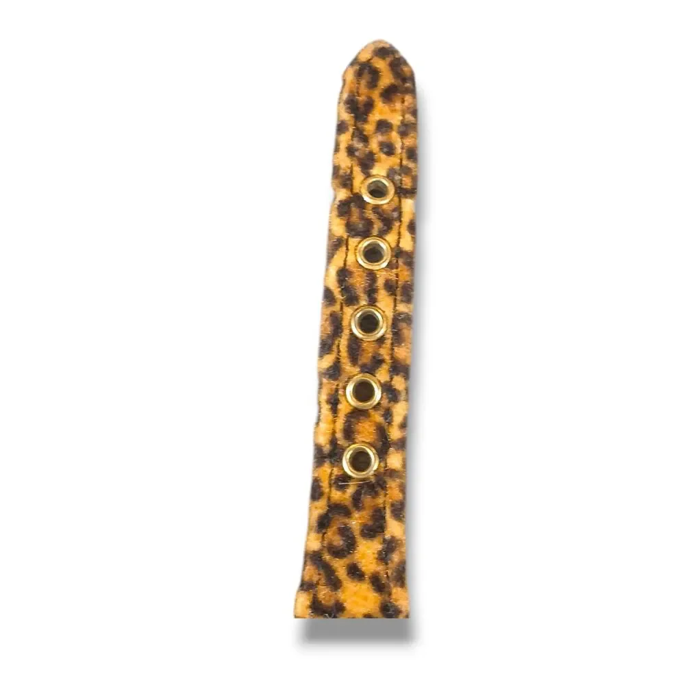 Brown Cheetah Print Cat Collar Small Adjustable Fuzzy Felt Brass Hardware 16 In